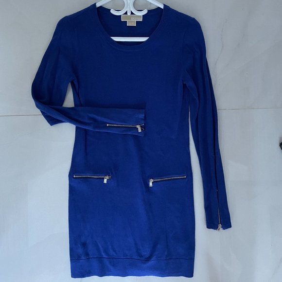Michael Kors Blue Sweater Dress Long Sleeves Round Neck Size XS - Picture 1 of 8